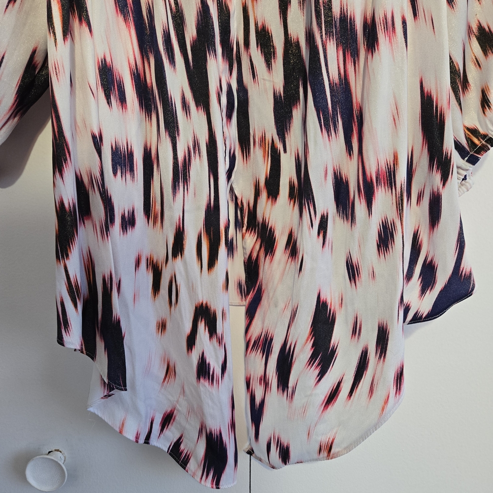Jennifer Lopez Tie Front Blouse XL Boho Peasant Top Sheer Flowy Patterned - Picture 5 of 7